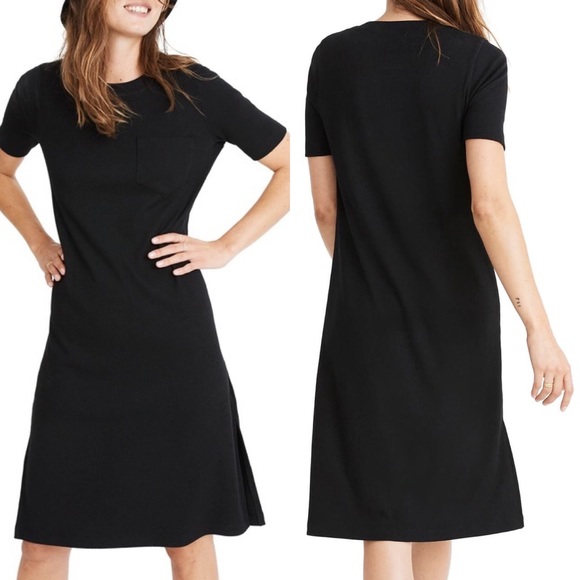 Ribbed Pocket Tee Midi Dress In Black 